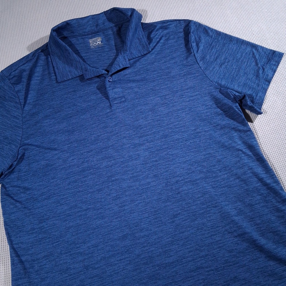 32 Degrees Cool Mens XL Blue Space Dye Short Sleeve Performance Polo Shirt